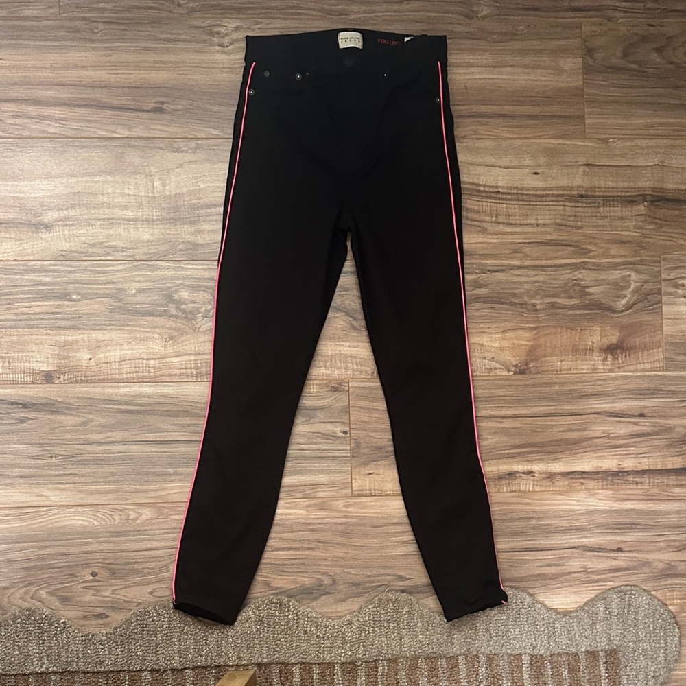 Alice + Olivia Black Skinny Pants with Pink Trim